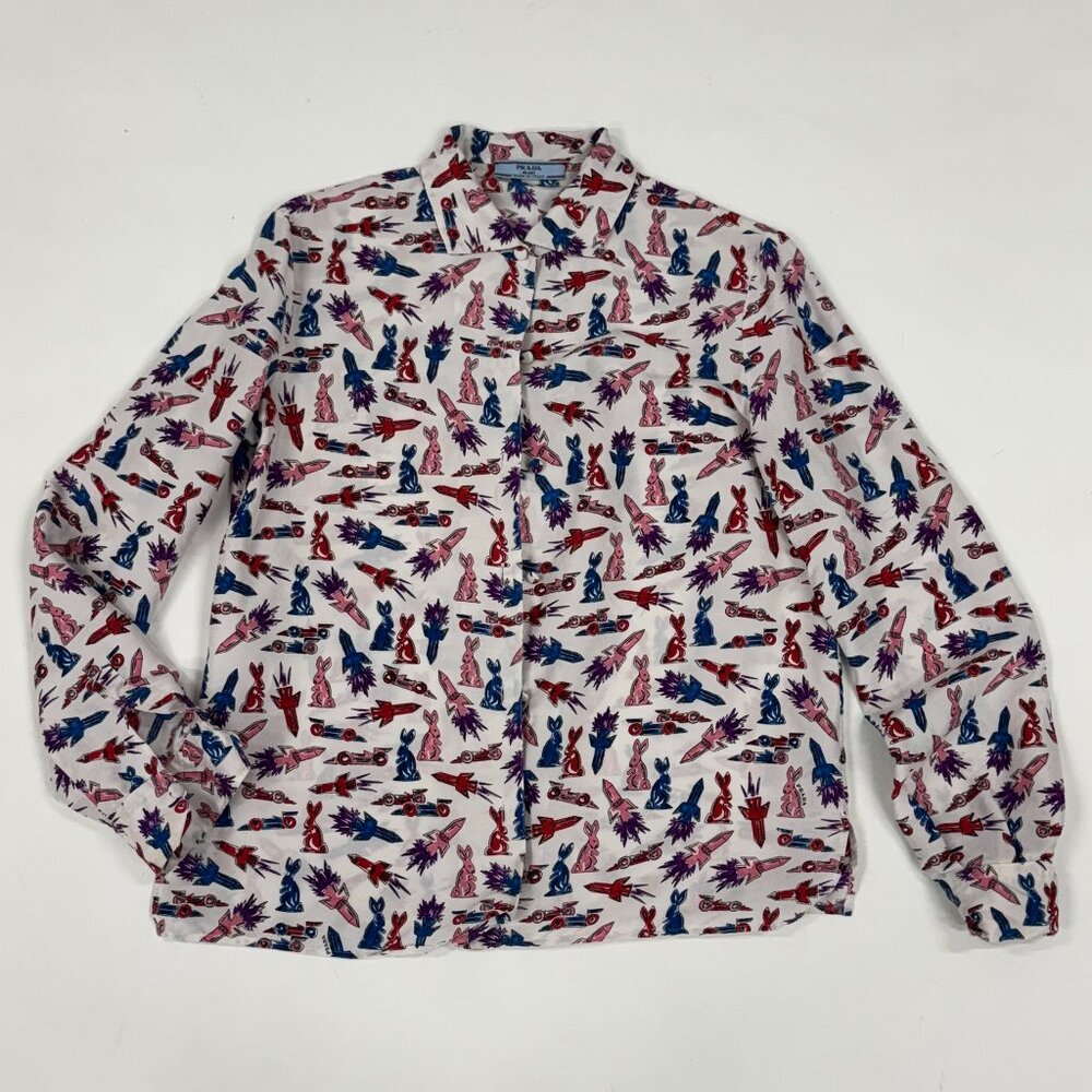 Prada Italian Silk Printed Button-Down Shirt